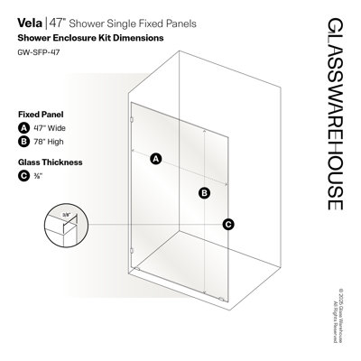Vela 47 in. x 78 in. Fully Frameless Single Fixed Shower Panel