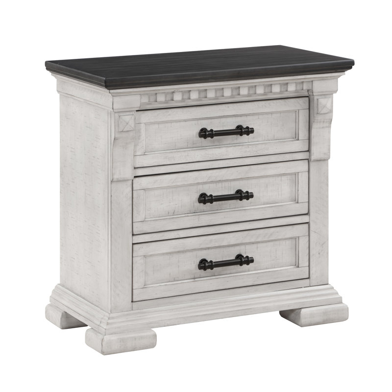Table de chevet 3 tiroirs blanc antique style transitionnel