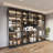 110 '' W Black Combination Bookcase With Glass Doors And Led Lights, Display Cabin With 5-tier Shelveset