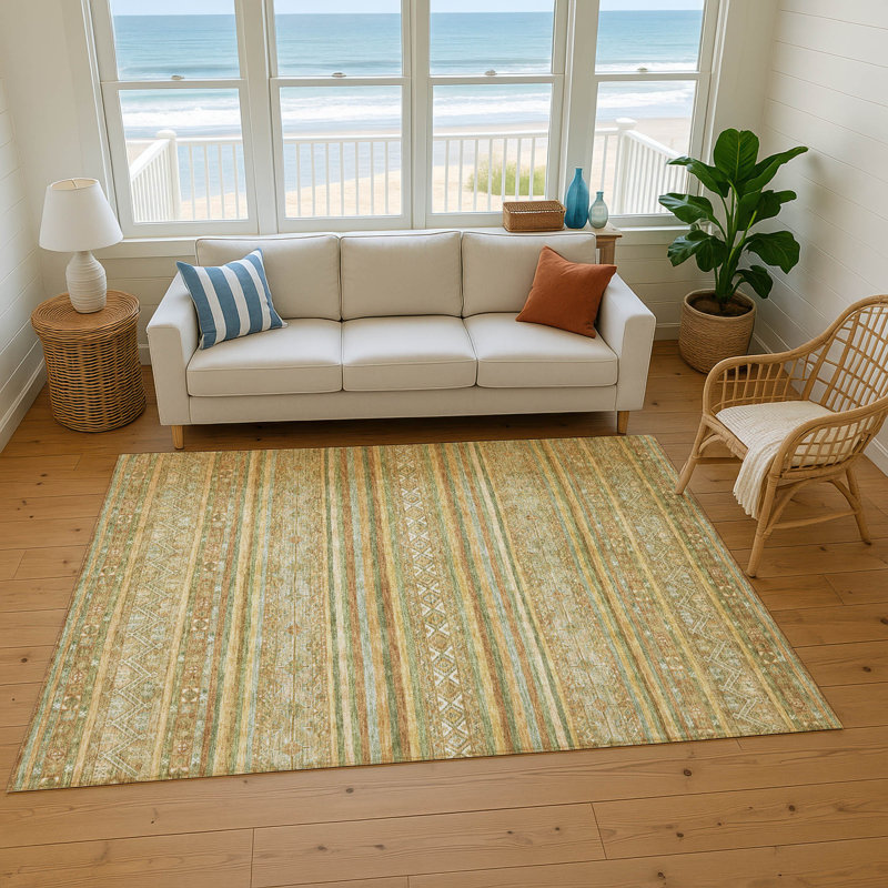 Premium Machine Washable Lampkins AMF1644 Stripes Rug, Rectangle 5' x 7'6"