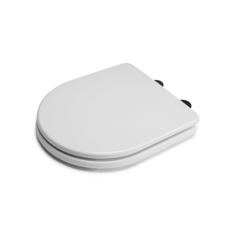 Garda Flexi-Fix D Shape Soft Close Toilet Seat - Quick Release Button for Easy Cleaning and Adjustable Hinges with Top and Bottom Fixings Included, Antibacterial Treated Surface (White Wood)