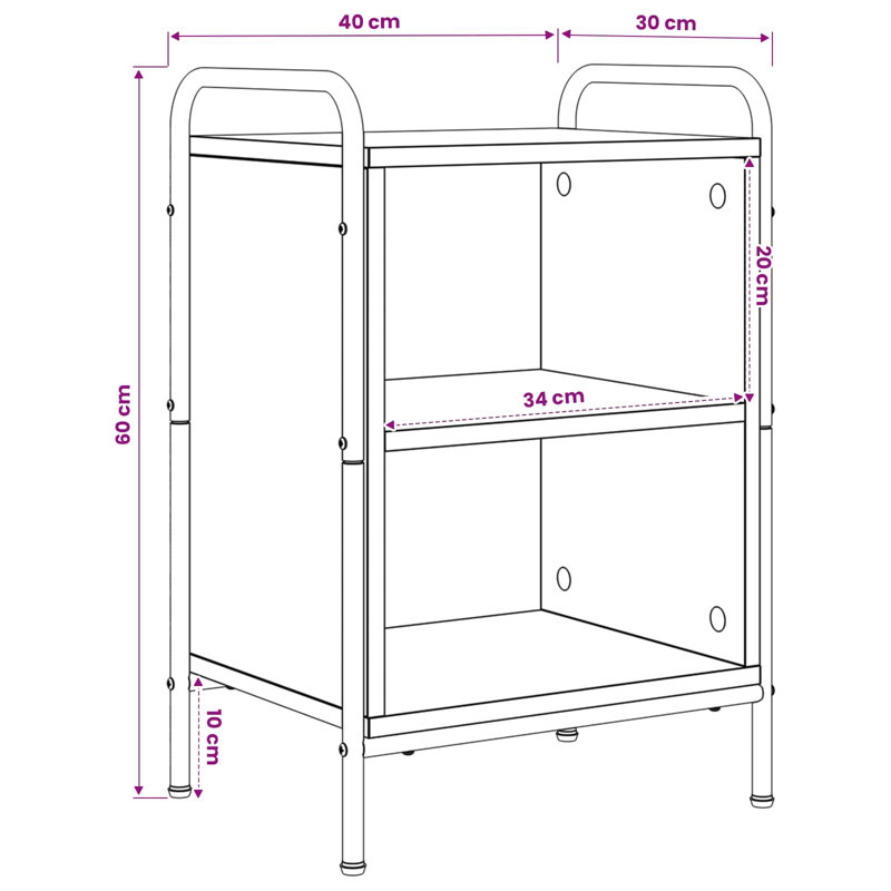 40 cm W Galvanised Steel Bedside Table, Grey Sonoma