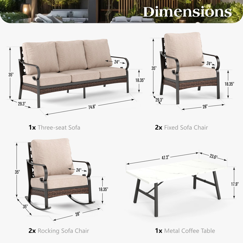 7 - Person Outdoor Patio Conversation Set With Rocking Lounge Chairs, Beige