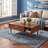 47" Geometric Relief Carved TV Stand, Mid-Century Media Console with Gold Tip Solid Wood Tapered Legs, Warm Walnut Finish Sideboard with Drawers and Open Storage Cubby