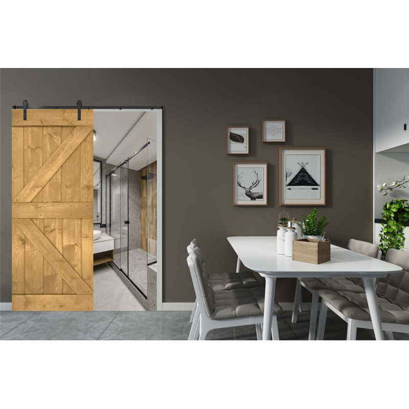 Porte de grange en bois massif DIY 3 en 1 pour chambres, espaces de rangement, placards, Chêne doré, 48 po x 84 po