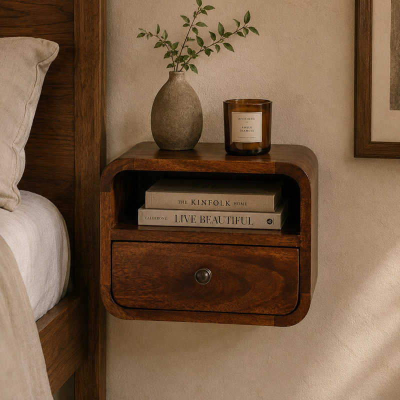 Dormington 30cm W Solid Wood Bedside Table, Chesnut