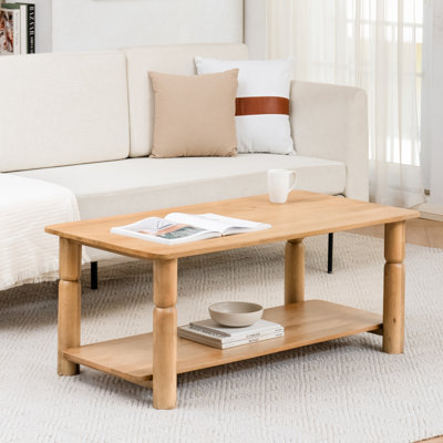 Tocoloma 44"W Solid Wood Coffee Table with 2-Tier Storage