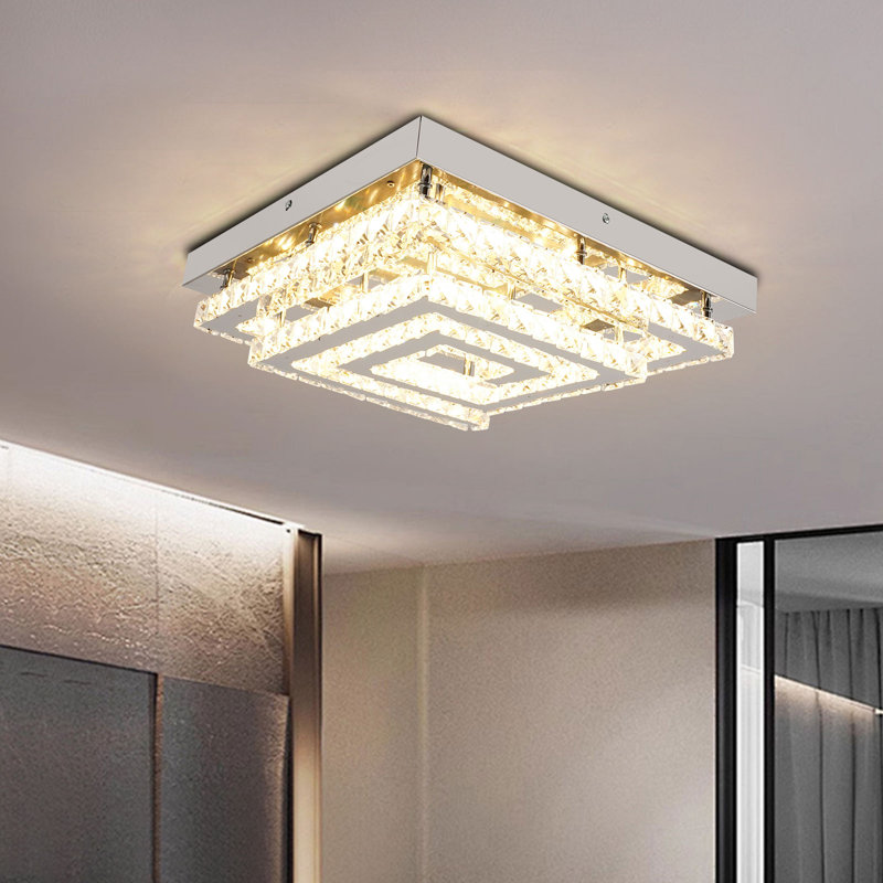 Plafonnier carré en cristal 17,71 "à intensité variable avec télécommande