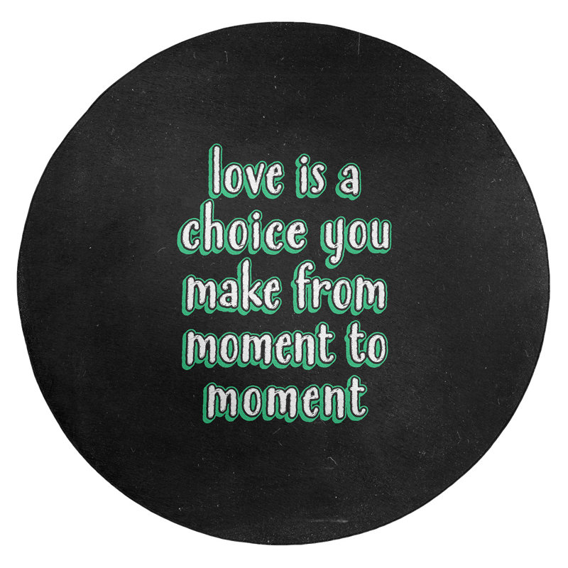 Tapis en poly-chenille style tableau noir love is choice, Rond 5 pi
