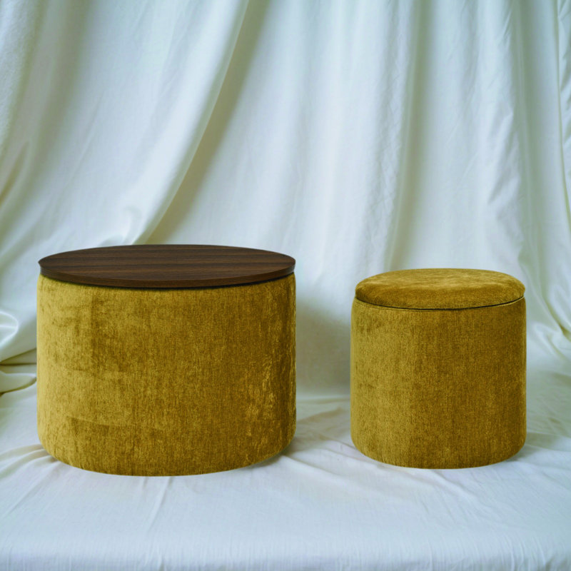 Repose-pieds 2-en-1 en chenille avec tabouret de rangement dissimulé, panneau durable, table basse multifonctionnelle, Jaune