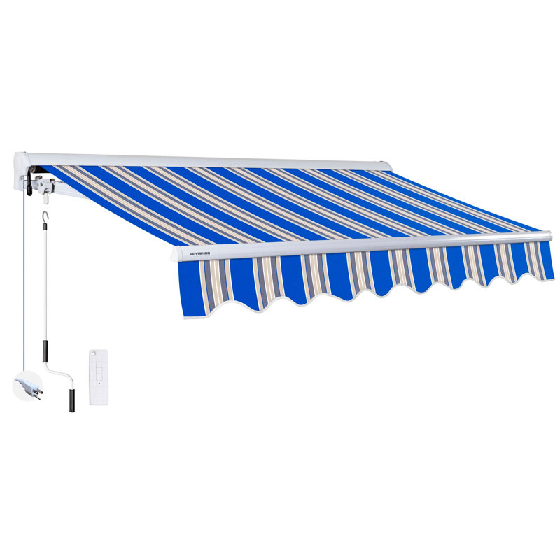 Advaning 14'x10' Motorized Patio Retractable Awning, 10.5" H x 165" W x 118" D, Ocean Blue/Sand Beige Stripes