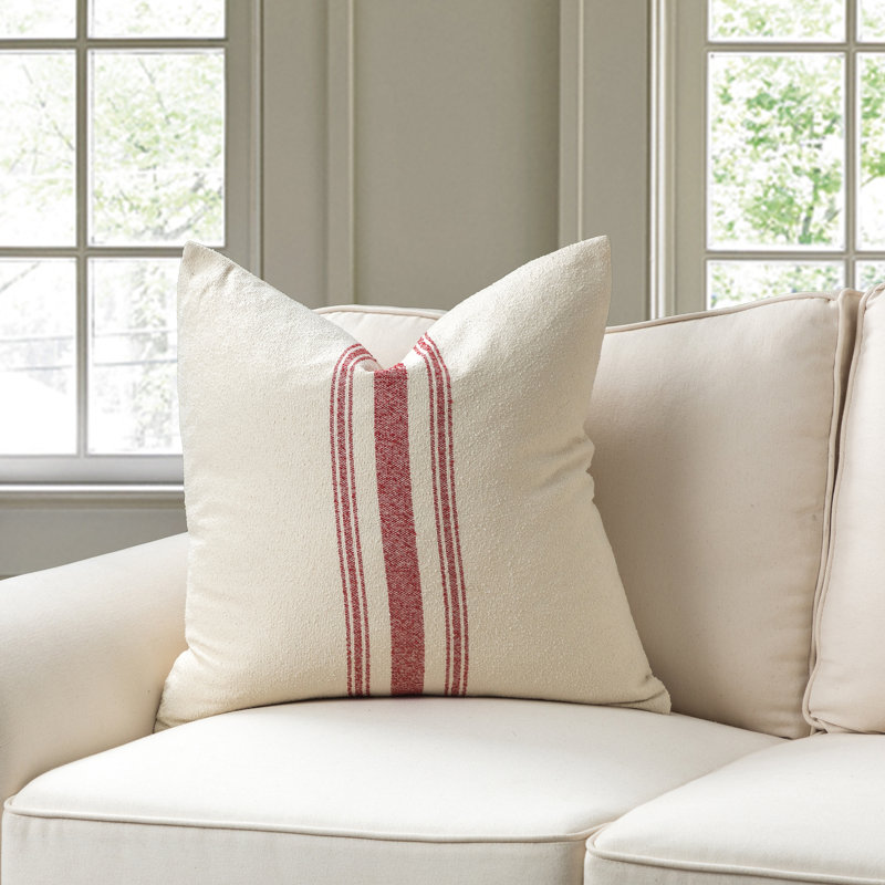 Housse et insert de coussin décoratif carré en mélange de coton Leiser, Mélange de duvet, Blanc /Rouge