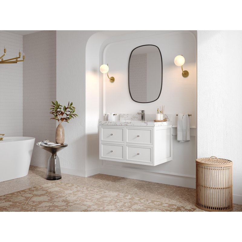 Roswell flottant 36 po X P 22 po D Meuble-lavabo simple avec 2 po Quartz, Sienne Calacatta