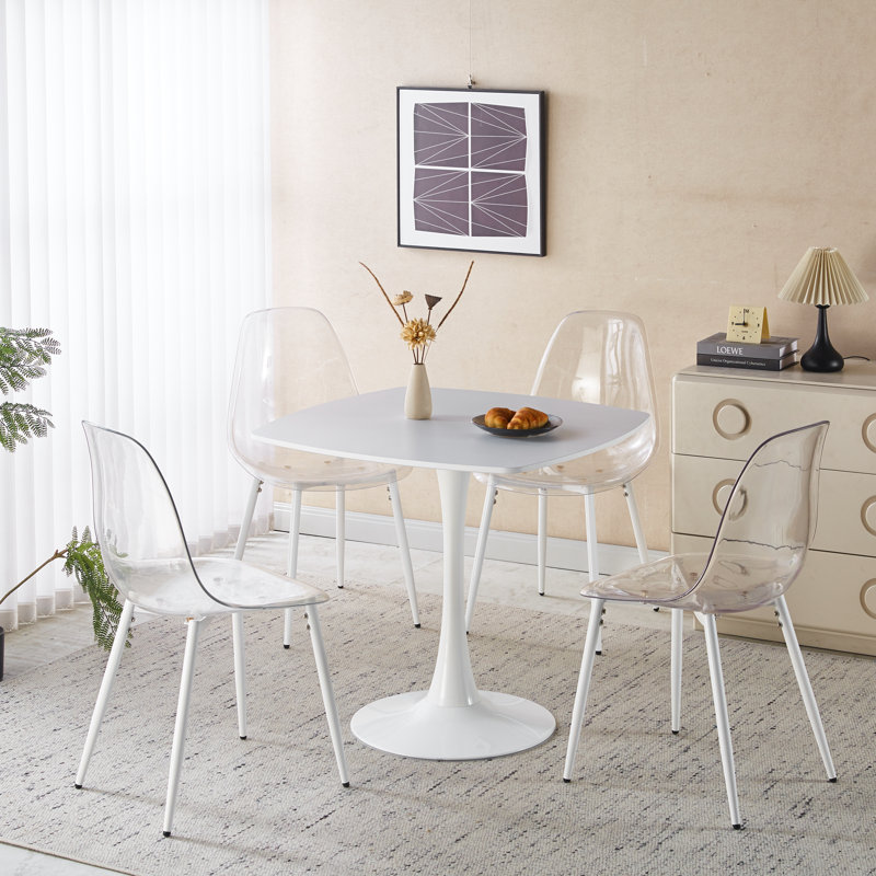 Ensemble de salle à manger 1 + 4,5 pièces, table de salle à manger à pieds en métal de style Mid-Century pour 6 personnes avec plateau en panneau de fibres à densité moyenne, table de salle à manger à piédestal, table basse de loisirs
