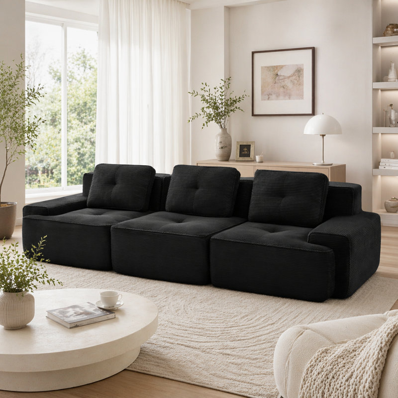 Canapé moderne en velours côtelé, Black -3Seat