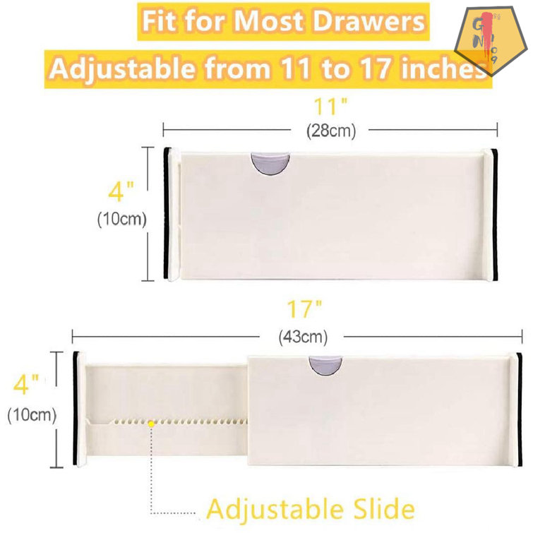 GN109 Drawer Divider Organizers 6 Pack, Adjustable Separators High  Expandable From 11-17 Inches For Bedroom, Closet, Baby Drawer, Office Desk,  Kitchen Storage-4 H x 17 W x 0.8 D