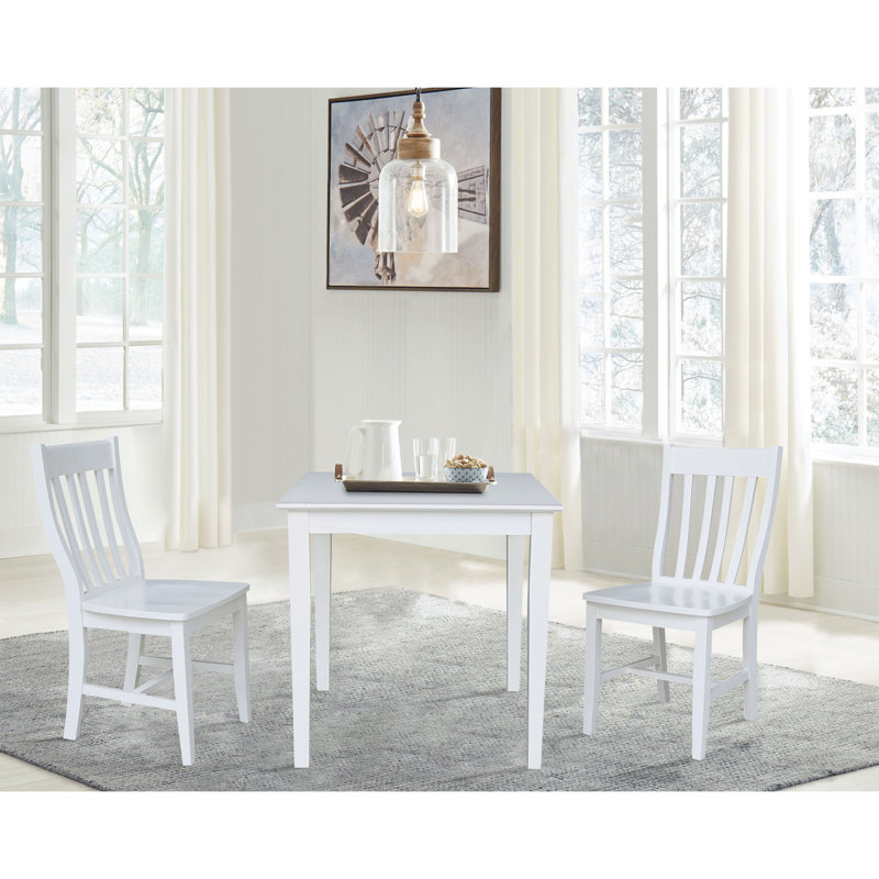 Ensemble de salle à manger en bois massif Dolline, Blanc, 3 pièces : 1 table, 2 chaises