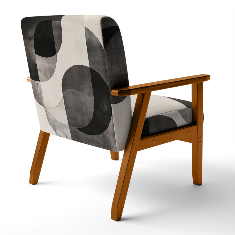 Chaise rembourrée à formes abstraites - Fauteuil à courbes minimalistes noir et blanc, Accoudoirs carrés bruns