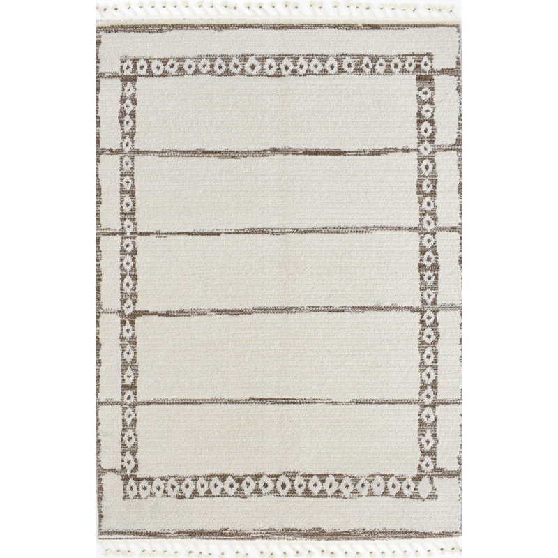 Kelisia Striped Machine Woven Polypropylene/Polyester Area Rug in White, Runner 2'6" x 8'