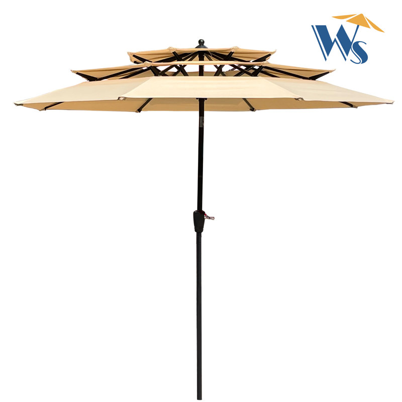 Parasol de patio extérieur de 9 pi 3 po avec manivelle et inclinaison - Toile résistante aux intempéries, poteau en acier pour terrasse, jardin, manivelle de piscine dans la cour arrière, piscine protégée contre le vent