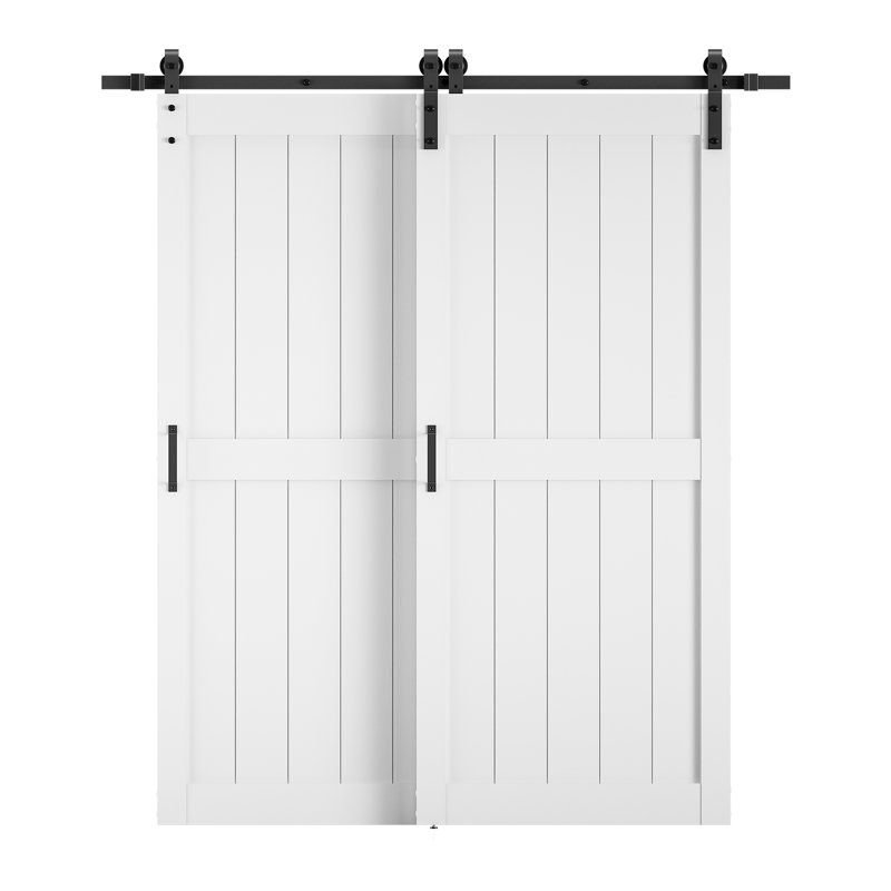Portes de grange doubles à panneaux en bois manufacturé avec ensemble de quincaillerie (la taille n'inclut pas la zone de chevauchement: 7 po)
