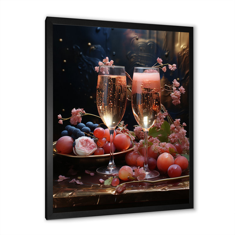 Impression sur toile rose champagne champagne I, H 32 po x l 16 po x P 1 po, Cadre simple noir