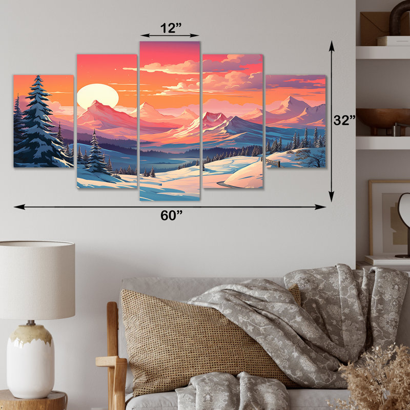 Coucher de soleil sur les montagnes d'hiver