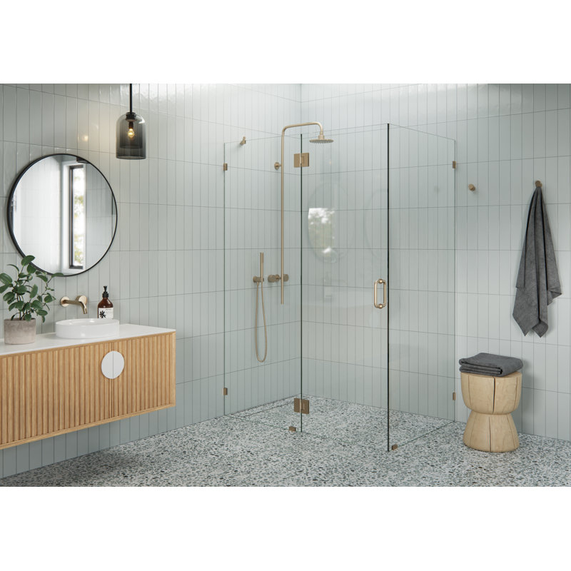 Halo 52 in. x 35 in. x 78 in. 90-degree Fully Frameless Glass Hinged Shower Enclosure, Brushed Bronze
