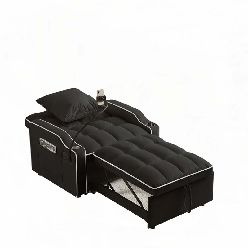 Fauteuil convertible en velours, Noir
