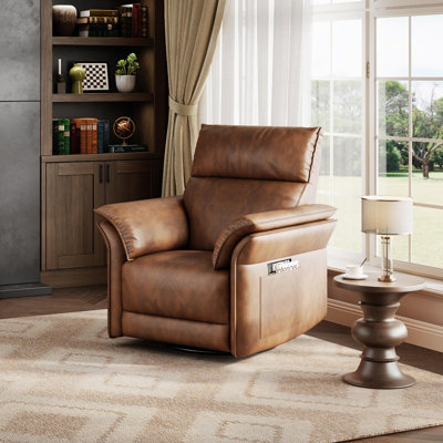 Fauteuil inclinable électrique pour le salon ou la chambre de bébé - Fauteuil oscillant pivotant à 270 °, inclinaison réglable, port de charge USB, cuir PU de haute qualité, accoudoirs à double couche, siège simple confortable