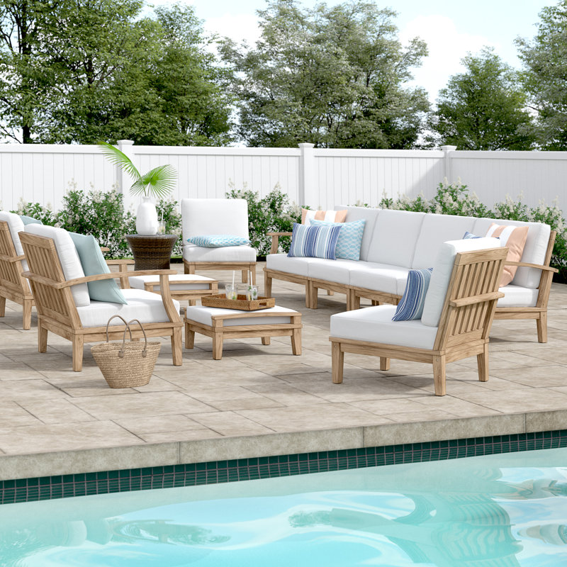 Ensemble de conversation modulaire en teck avec coussins 10 pièces Marina, Blanc