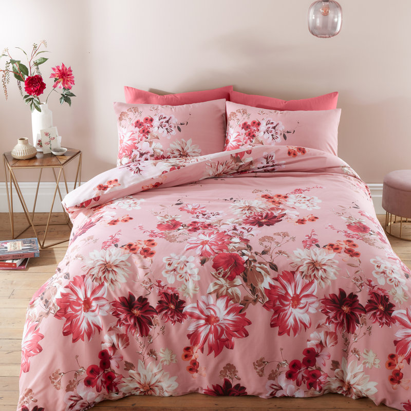 Briony Floral Garden 100% Cotton Duvet Cover Set with Pillowcases, King - 2 Standard Pillowcases