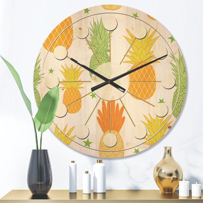 Horloge murale en bois Pineapple Summer Bliss II, Moyen