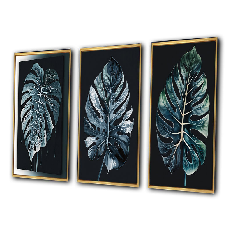 «Philodendron Leaf», 3 pièces sur toile, Or, H 40 po x l 60 po