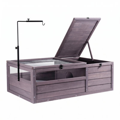 Pavillon en cèdre imperméable, abri pour reptiles 2 pièces avec support de lampe réglable et panneaux transparents