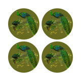 Family Pheasants Vegan Leather Round Pebble Placemat