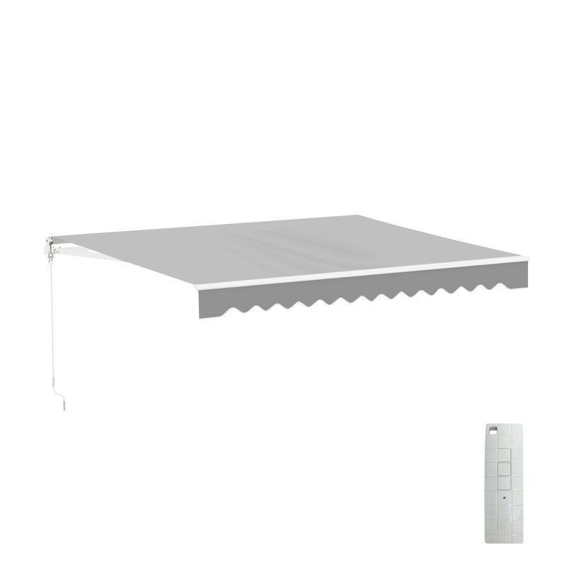 ALEKO Motorized Retractable Outdoor Awning with White Frame, Sky Blue, 10' W x 8' D