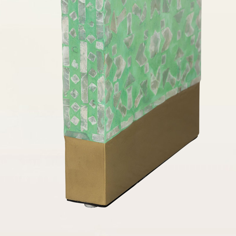 Console moderne de style bohémien Acela en vert écume de mer avec incrustation de nacre