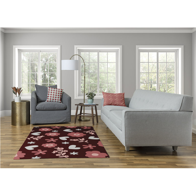 Tapis en chenille Flowery Love Valentines, Rectangle 4 pi x 6 pi