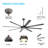 72'' Industrial Ceiling Fan with Light and Remote, 8 Aluminum Blades Large Ceiling Fans, 3CCT, 6-Speed Reversible Noiseless DC Motor, Dark Grey-95994503-95994505