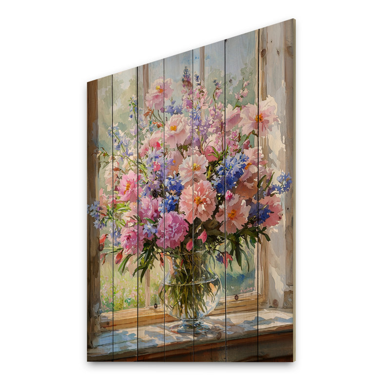 Bouquet d'été pastel - Bouquets de bois assortis - Décoration sur bois de pin naturel, H 44 po x l 34 po x P 0,78 po