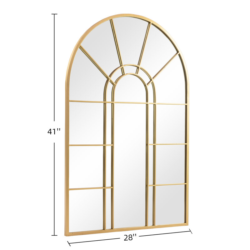 Barreto Arch Window Pane Metal Wall Mirror, Gold