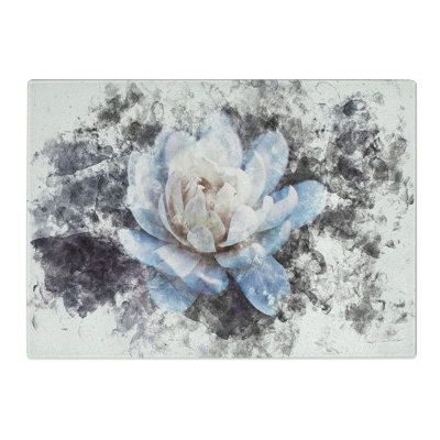 Tempered Glass Blue Magnolia Flower Chopping Board