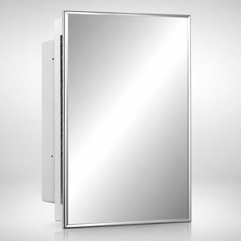 Armoire à pharmacie murale avec miroir et 2 tablettes fixes Adaku l 16 po x H 22 po, Bord chromé, Chrome chrome