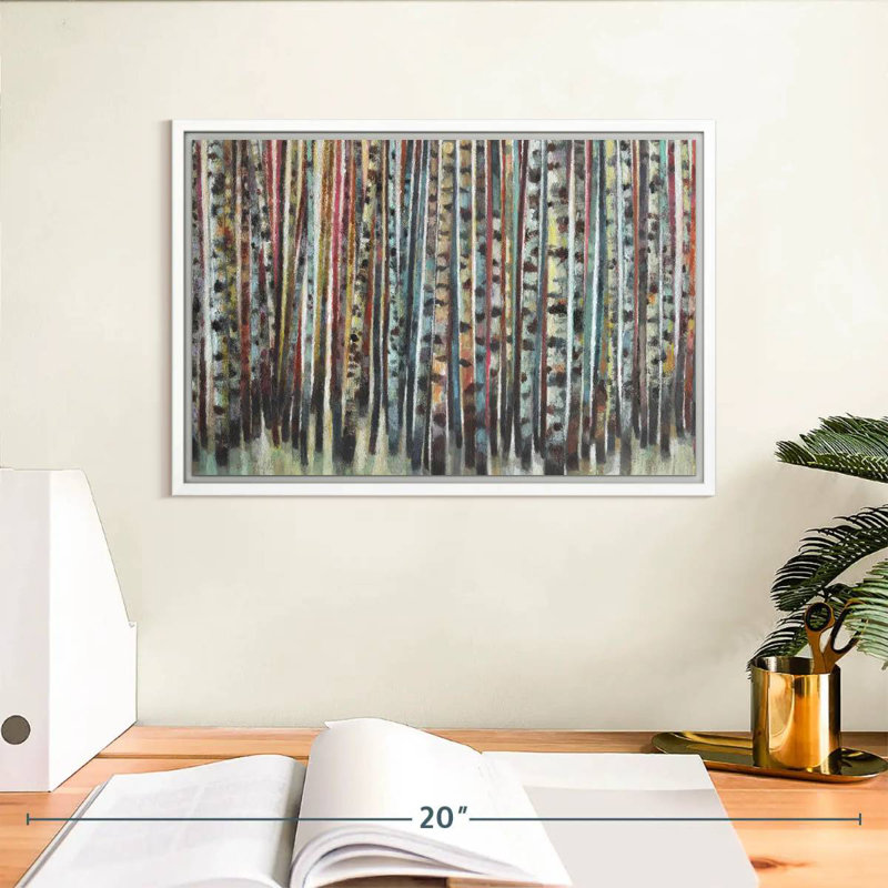 Forêt de bouleaux peinte, Cadre flottant blanc, 13 po x 9 po