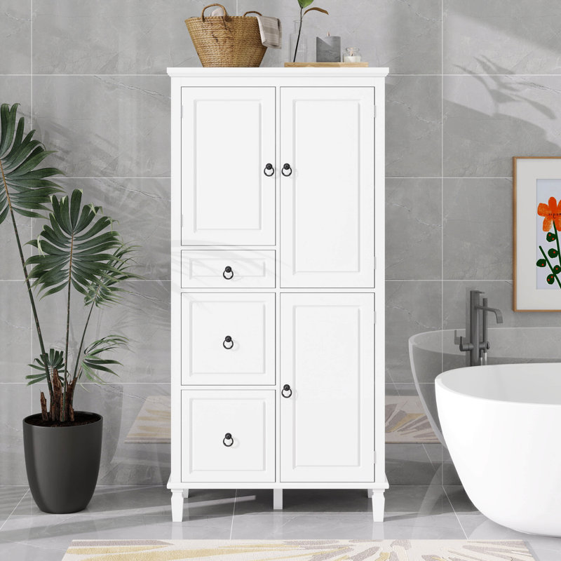 Armoire de rangement avec trois tiroirs et portes, grand garde-manger pour la cuisine, le salon et la salle de bain, tablette réglable