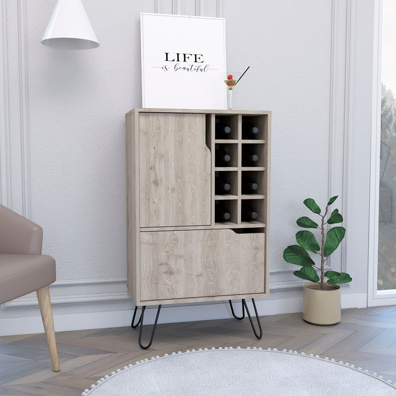 Armoire de bar en L Silhill, huit casiers à vin, deux armoires avec porte simple, finition gris clair