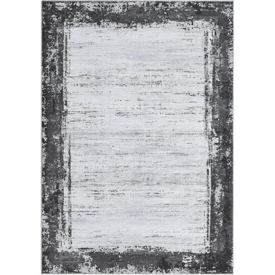Washable Hallway Runner Rug – Non-Slip, Low Pile, Abstract Design with Rubber Backing for Kitchen, Laundry, Entryway, Grey