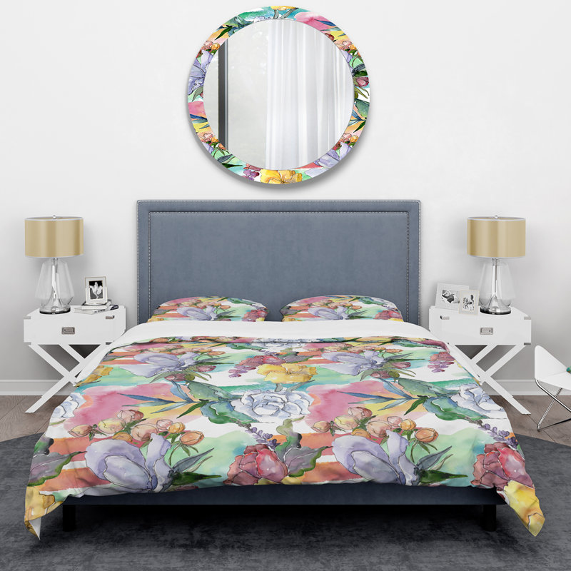Multicolore bouquet de fleurs - ensemble de housse de couette floral - polyester microfibre