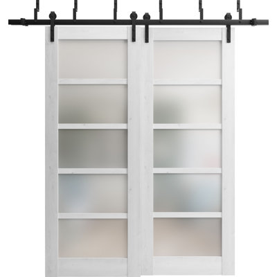 Portes coulissantes de placard en verre dépoli de style grange Quadro 4002 Blanc nordique | Rails robustes de 2 m (6,6 pi) | Quincaillerie | Portes de placard de chambre en bois massif - 91 x 213 cm (36 x 84 po) (2 x 46 x 213 cm (18 x 84 po))
